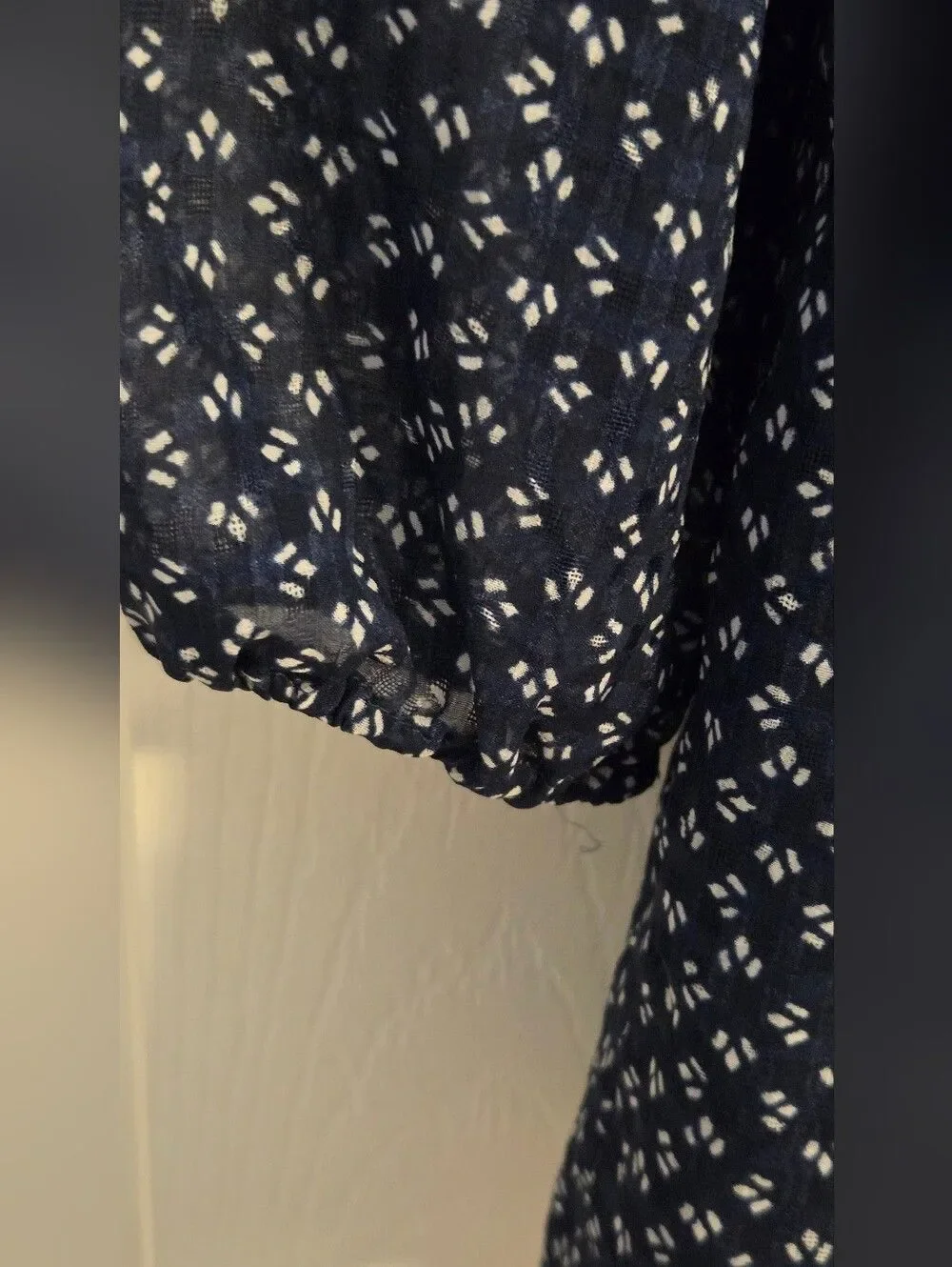 Free People Nouveau Butterfly Babydoll Mini Dress Navy Blue Long Sleeve Sz 0